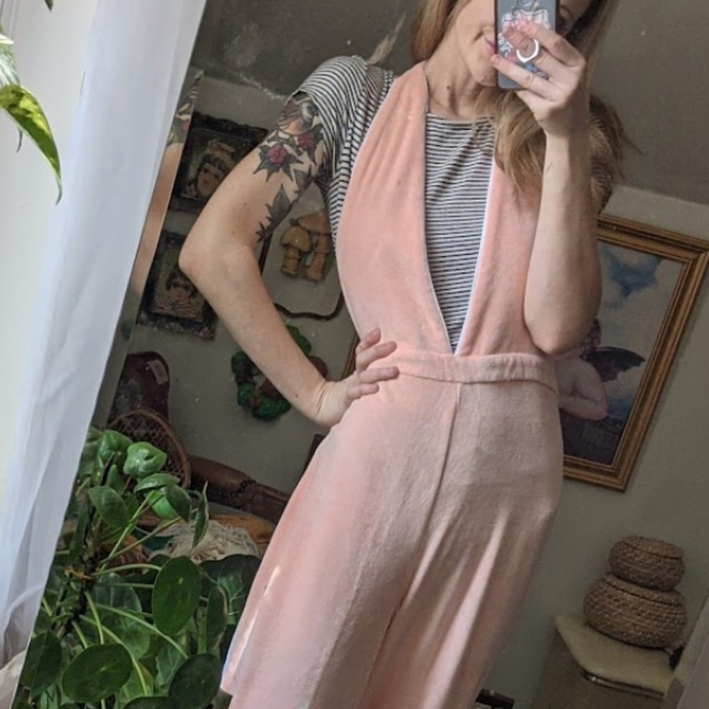 American Apparel Pink Velour Jumpsuit